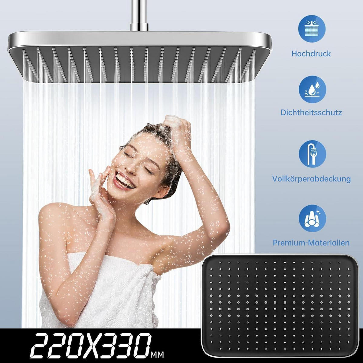 DUSCHKOPF 13 Zoll Regendusche Quadratisch Chrom Schwarz - Silberfarben, Metall (21/12.7/32cm)