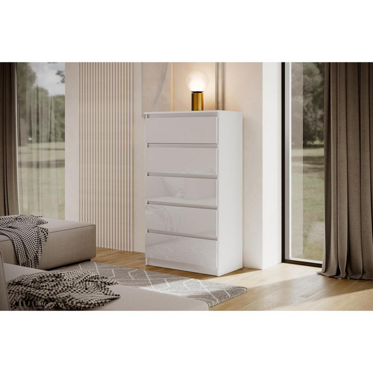 KOMMODE Lemon 70 cm mit fünf Schubladen weißglanz - Weiß Hochglanz, Holzwerkstoff (70/124.5/39cm) - Beautysofa