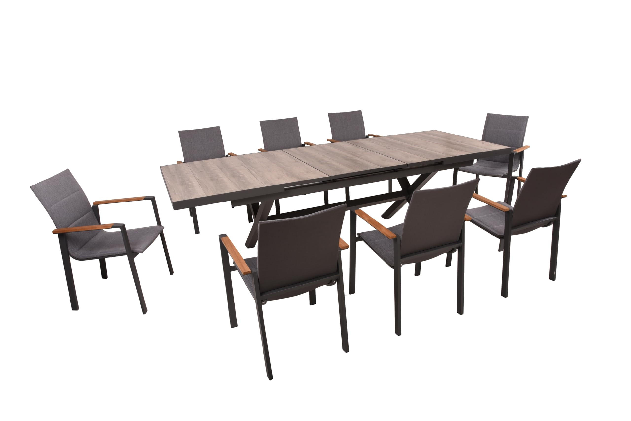 GARTEN-SITZGRUPPE Joana 9-teilig Gartenmöbel-Set - Dunkelgrau, Holz - DELUKE