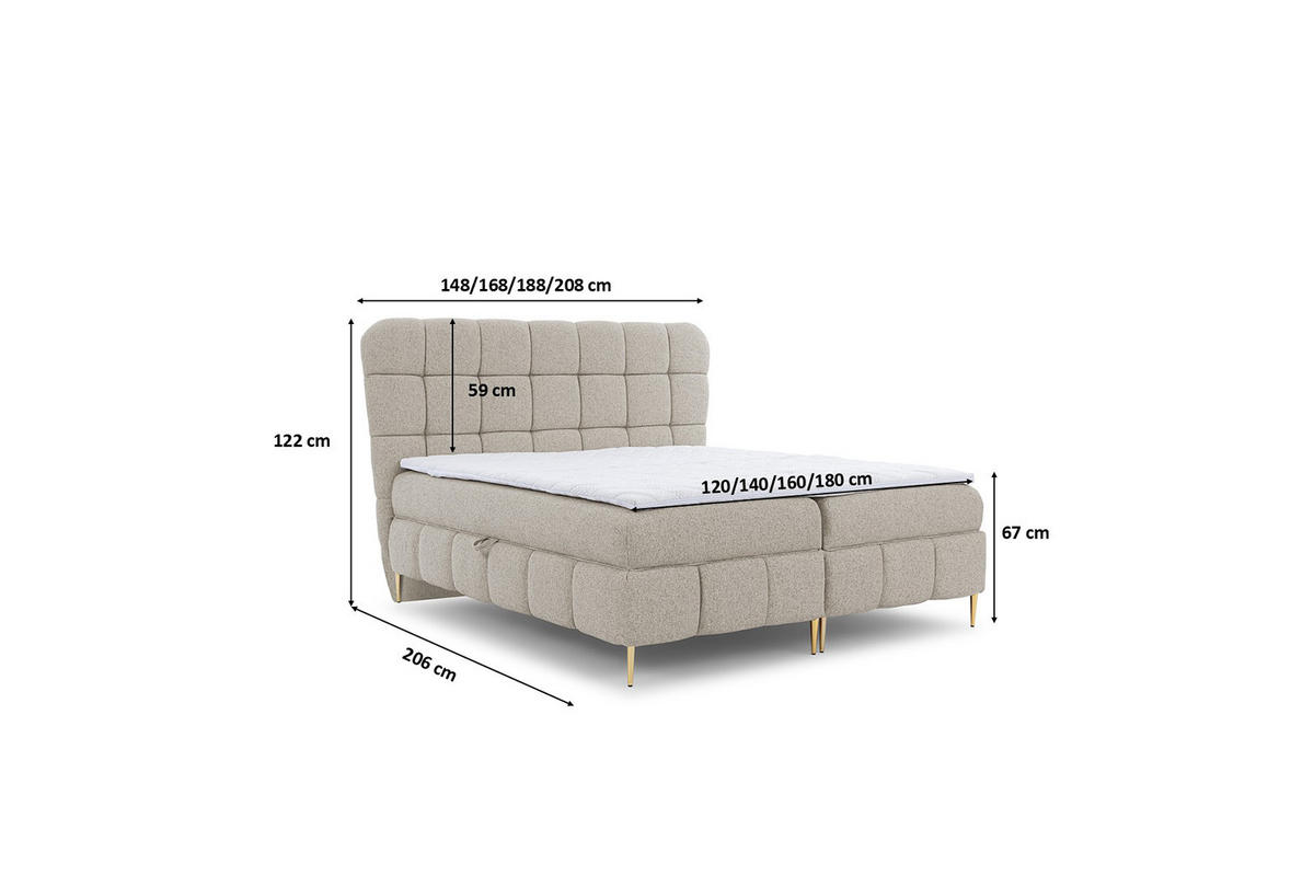 BOXBETT Mit Zwei Bettkasten, Stoff Corbett, Beige, 180x200 cm, LOLLY - Beige, Holz (180/200cm) - Kaiser Möbel