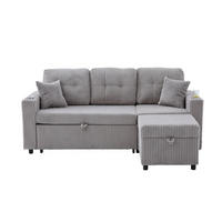 ECKSCHLAFSOFA 196/144/85 cm Hellgrau mit Stauraum, USB-C, Ambientebeleuchtung und Getränkehaltern - Hellgrau, Textil (196/82cm) - Oxeza