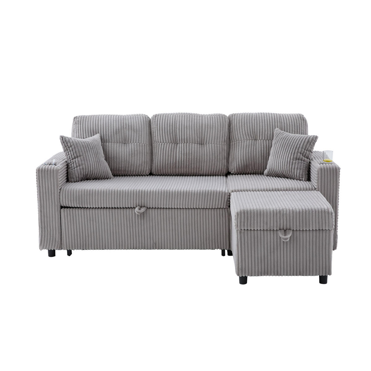 ECKSOFA mit Stauraumfunktion,Cordstoff,Hellgrau - Hellgrau, Textil (144/195cm) - KOMHTOM