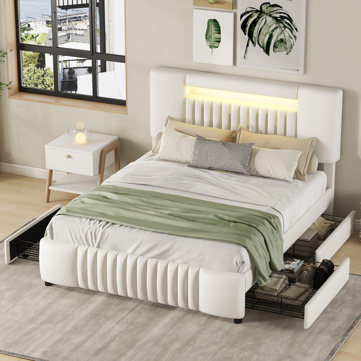 FOTOLIU în stil Chenille cu taburet și design ergonomic - bej, metal (140/200cm) - Urban Meuble