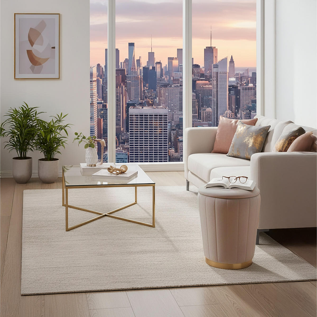 HOCKER - Hellbraun/Cappuccino, Holzwerkstoff/Textil (32/42/32cm) - Relaxdays