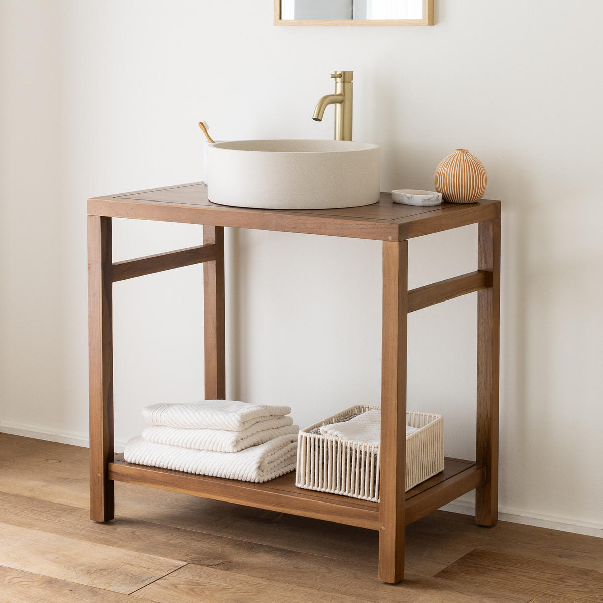 WASCHBECKENUNTERSCHRANK Dewi Teakholz 80cm - Braun, Holz (50/75/80cm) - Happy Garden
