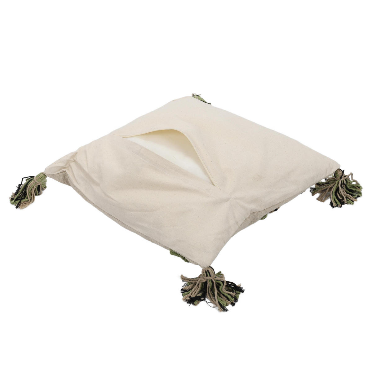 BAUMWOLLKISSEN mit Fransen 45/45/4 cm - Grün, Naturmaterialen (45/45cm) - Home Styling Collection