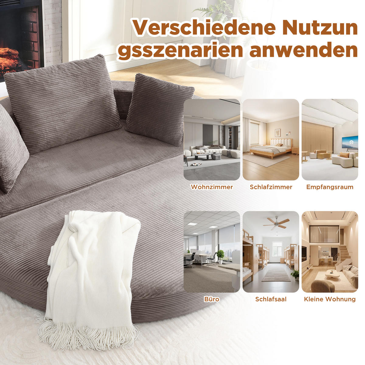 SCHLAFSOFA 173/88/60 cm Braungrau mit 3 Kissen - Graubraun, Textil (176/40/173cm) - Oxeza