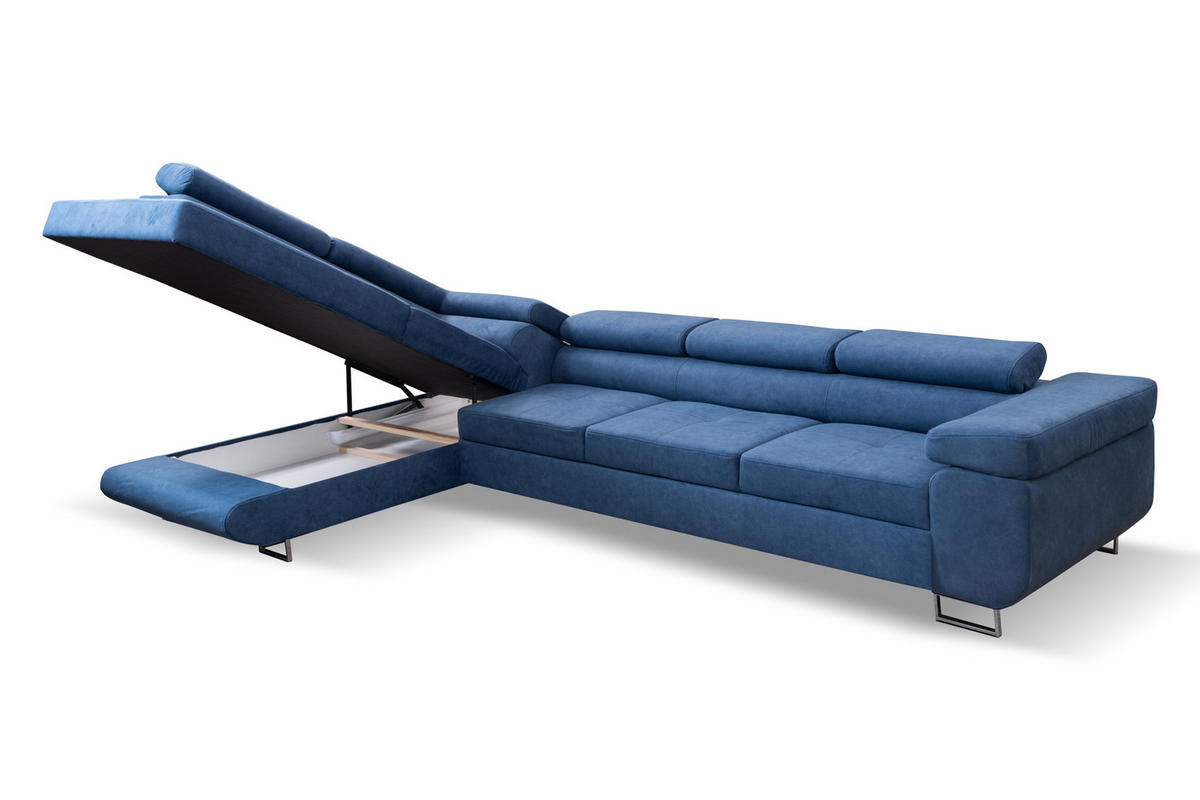 ECKSOFA Marlene IV L-Form mit verstellbaren Kopfstützen Schlaffunktion Bettkasten 347 cm links blau - Blau, Kunststoff (347/202cm) - Margaret Hadas24