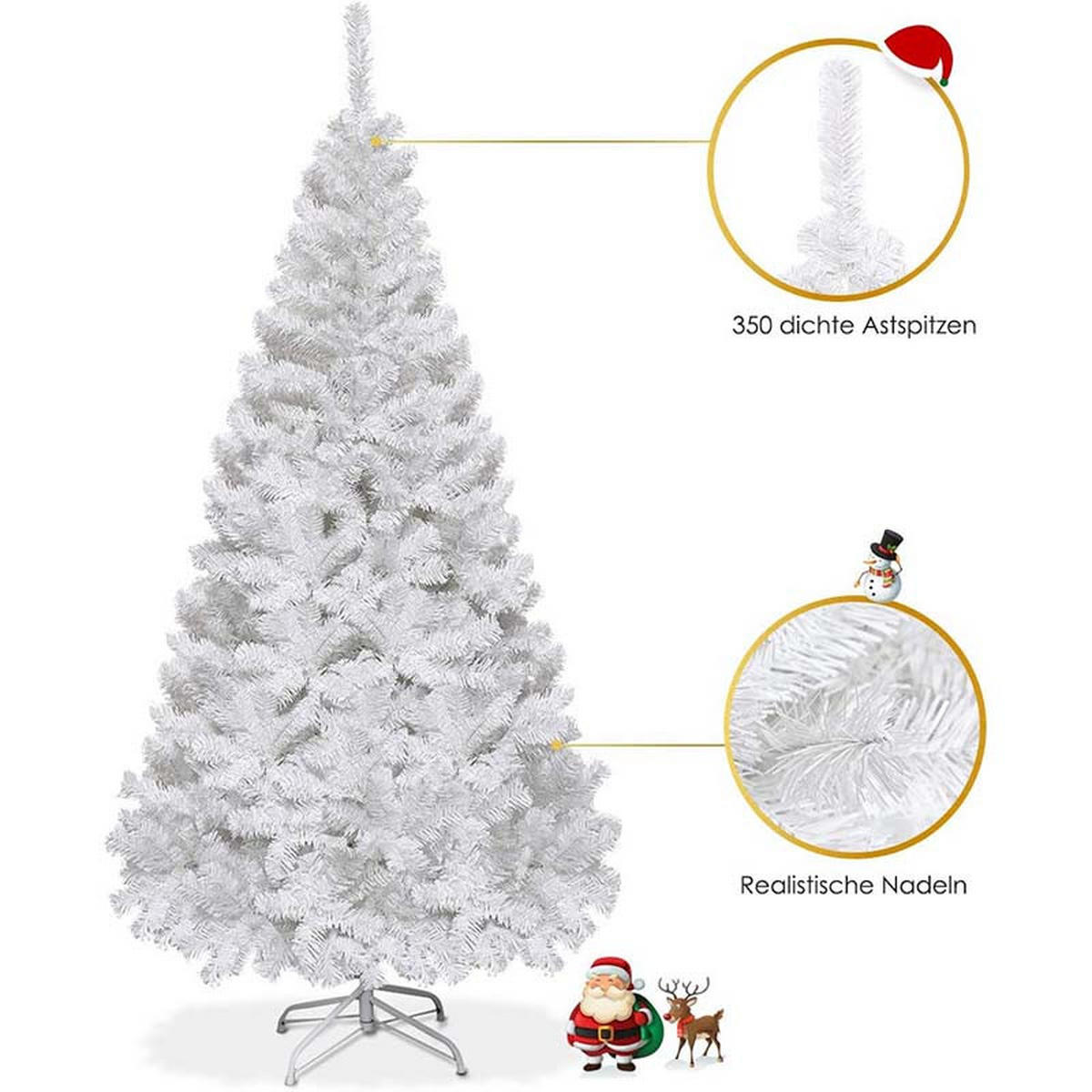 WEIHNACHTSBAUM mit Metallständer 150cm Weiß - Weiß, Metall (150cm) - COSTWAY