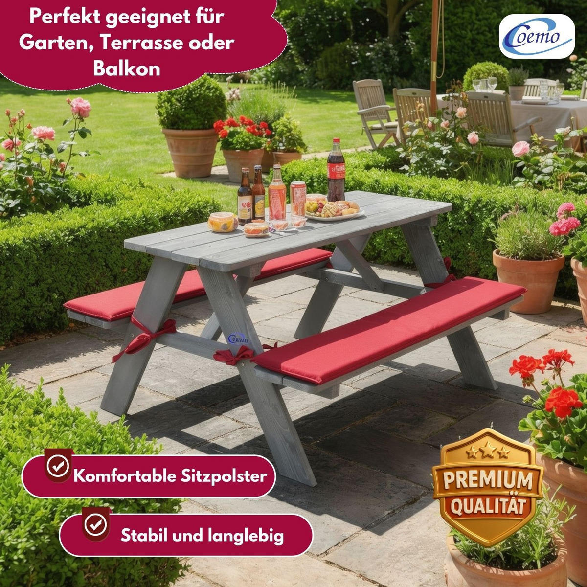KINDERSITZGRUPPE GARTEN Holz mit Sitzauflagen Farbe Grau 89/79/50 cm - Grau, Holz (79/50/89cm) - Coemo
