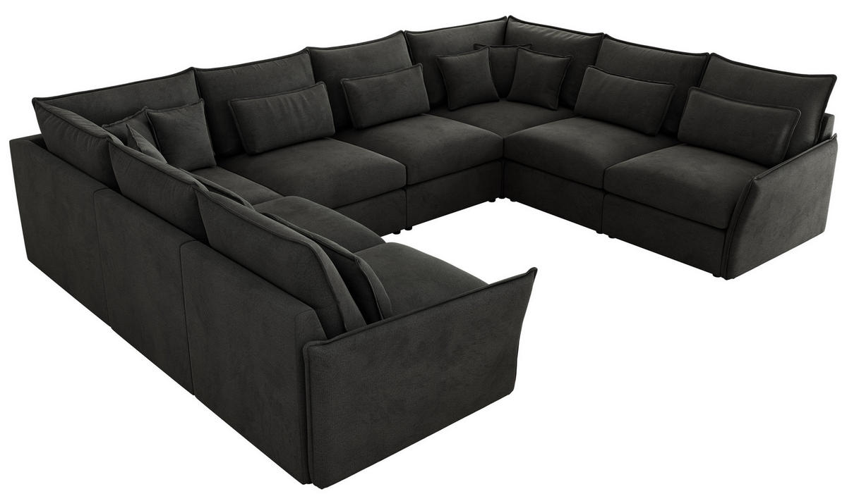 WOHNLANDSCHAFT VERSO U 8M Dunkelgrau Velvet - Dunkelgrau/Schwarz, Kunststoff/Textil (362/93/270cm) - MKS