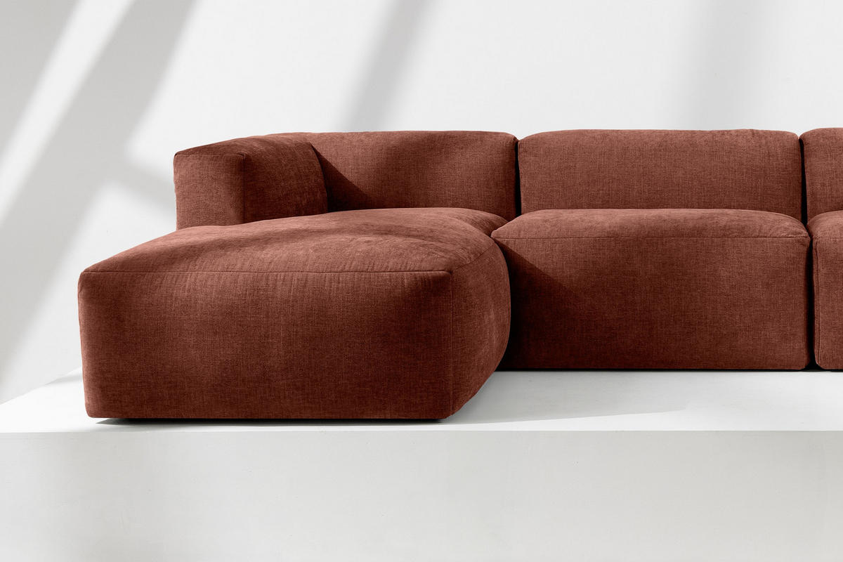 PANORAMA-ECKSOFA BUFFO 7/8 Sitzer mit extrem weicher Sitzfläche, Gewebestoff, orange - Orange, Textil (424/73/180cm) - KONSIMO®