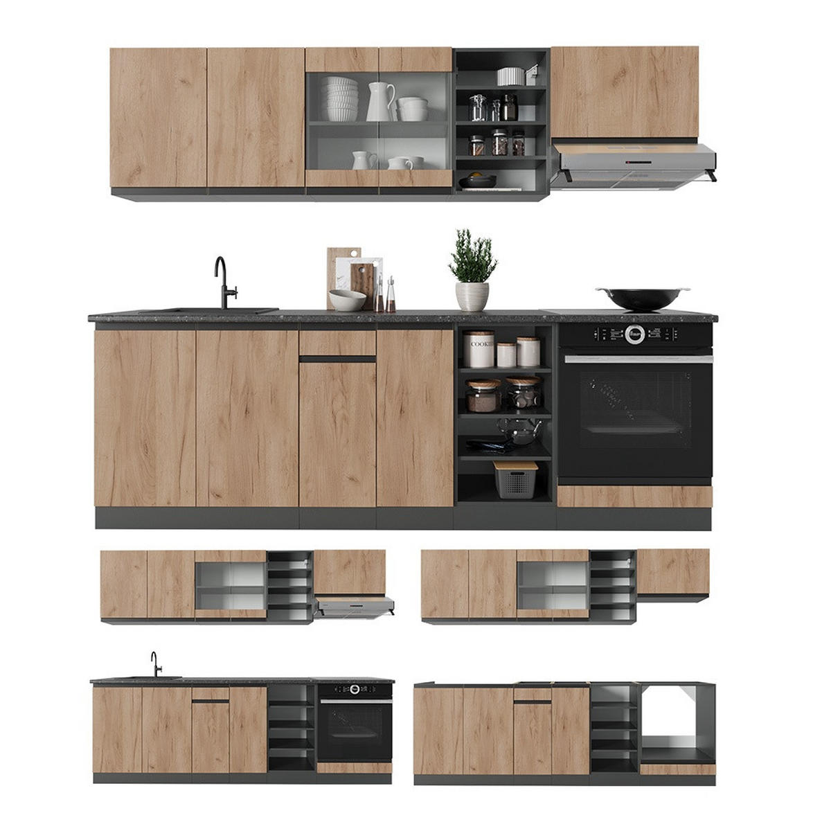 SPREDNJA PLOŠČA R-Line Zlata moč hrast/antracit 240 cm Oblika J - medeni hrast/antracit, leseni material (240/206.8/46cm) - Vicco