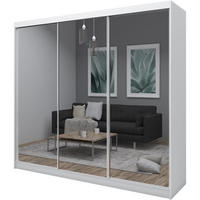 SCHWEBETÜRENSCHRANK Debra 240/216/61 weiß mit Spiegel - Weiß, Holzwerkstoff (240/216/61cm) - Beautysofa