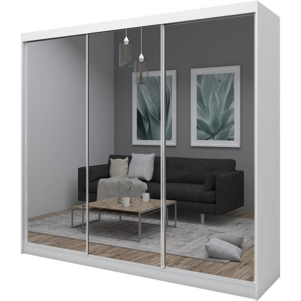 SCHWEBETÜRENSCHRANK Debra 240/216/61 weiß mit Spiegel - Weiß, Holzwerkstoff (240/216/61cm) - Beautysofa