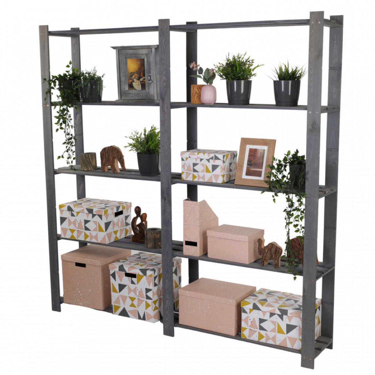 HOLZREGAL PINEPEAK 170x170x28cm 5 Fachboden 1,2cm dickes Kiefernholz Grau - Grau, Holz (170/170/28cm) - PROREGAL