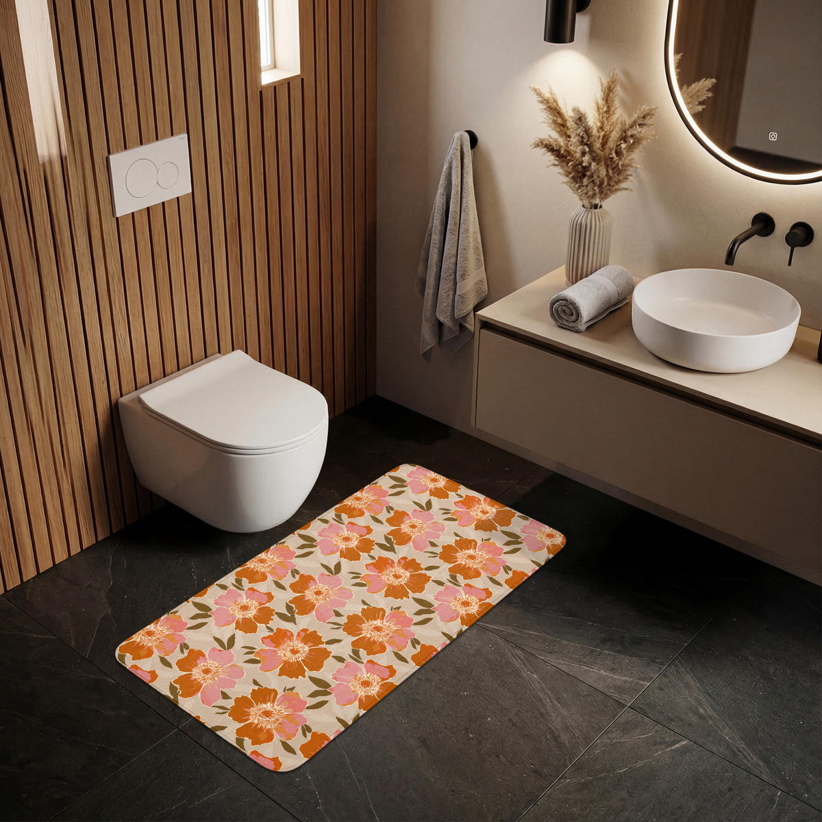 KÚPEĽŇOVÁ PREDLOŽKA Kvety - Motív - Retro 120x60 cm - viacfarebná, textil/plast (120/60cm) - OnlyWow