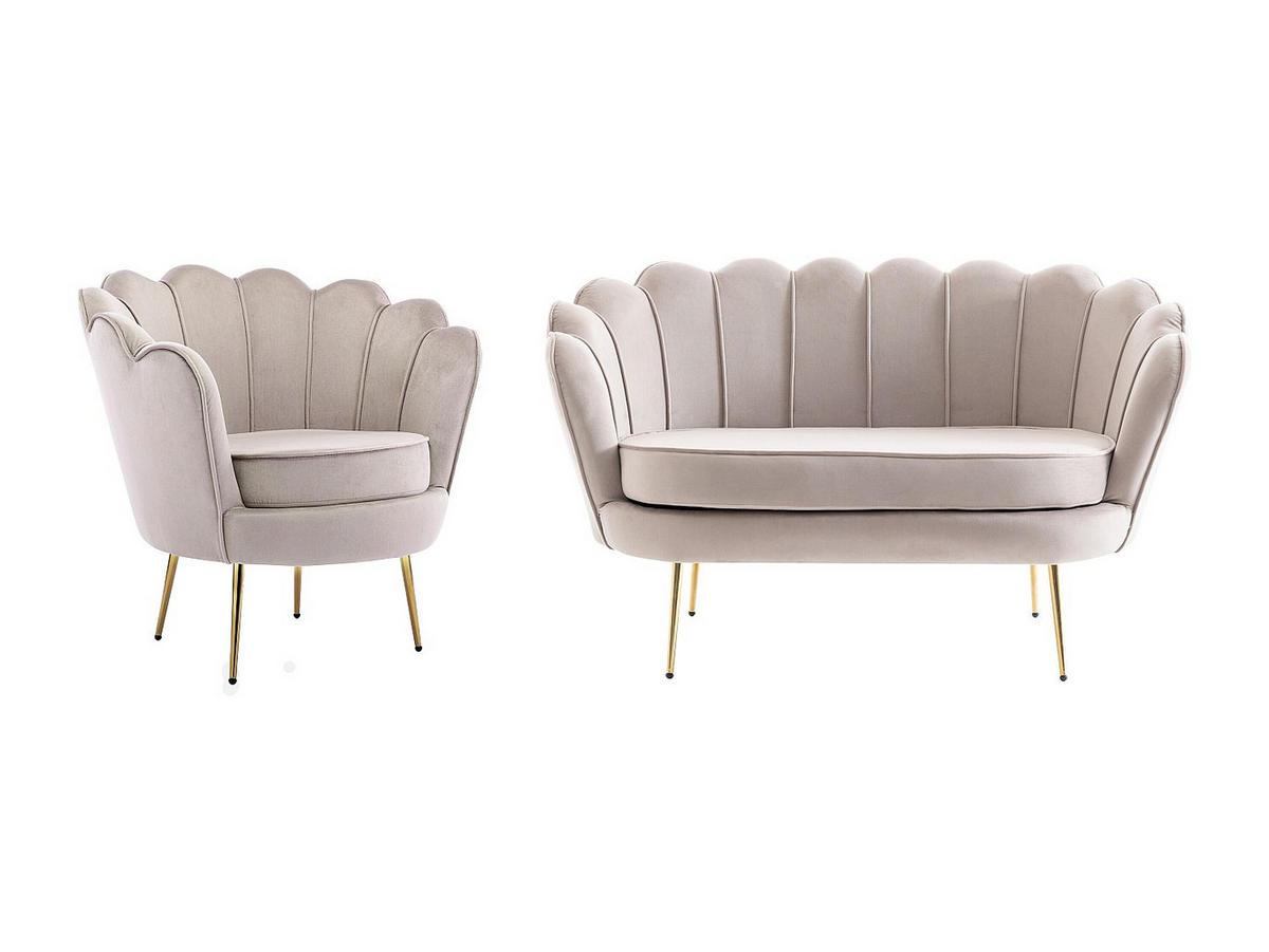 COUCHGARNITUR Muschel 2+1 - Samt - Graubraun - DANDELION - Braun, Textil (124/78/75cm) - Pascal Morabito