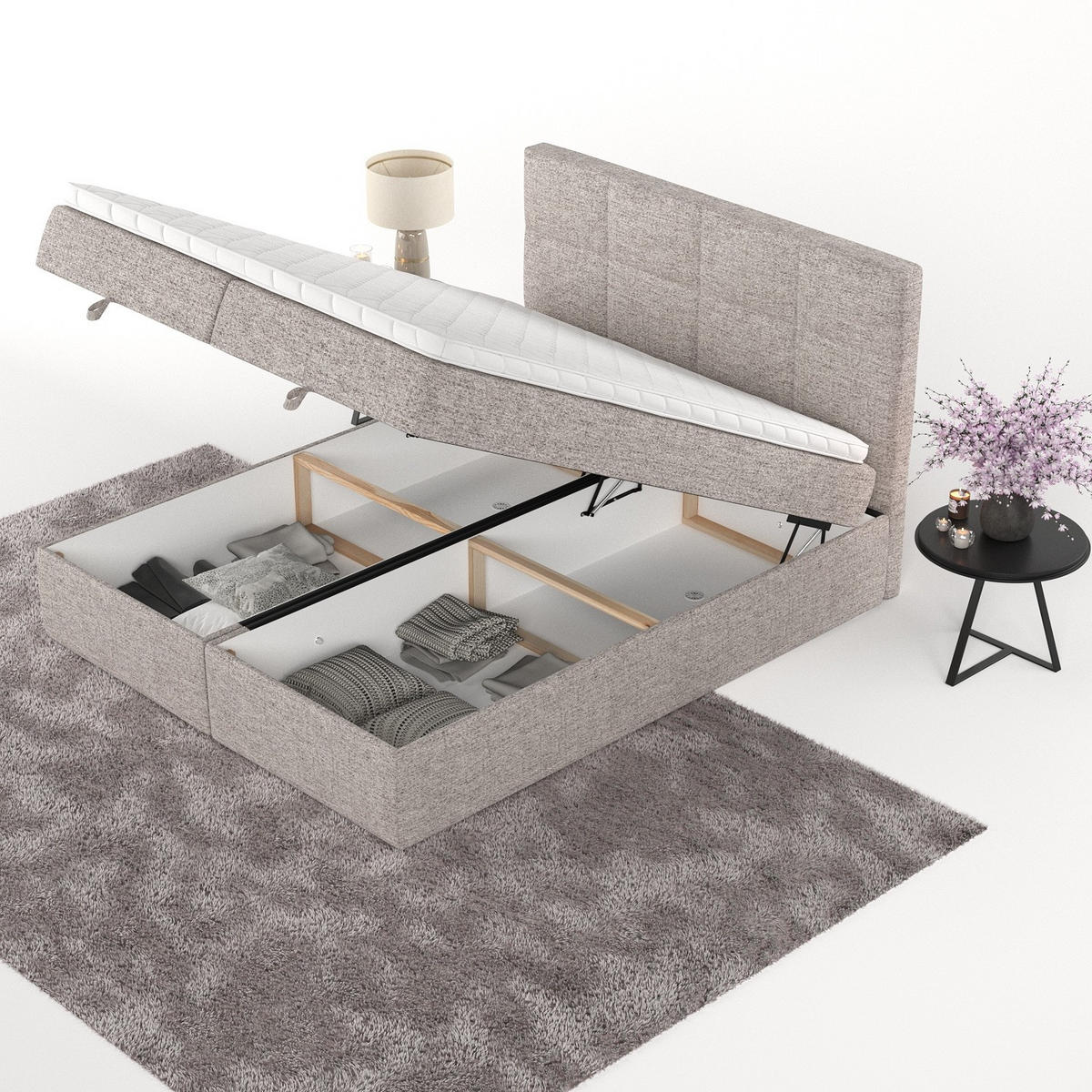 BOXBETT Velto 200/200 cm Beige im Neve Stoff - Beige/Schwarz, Holz/Holzwerkstoff (200/200cm) - AltaBeds