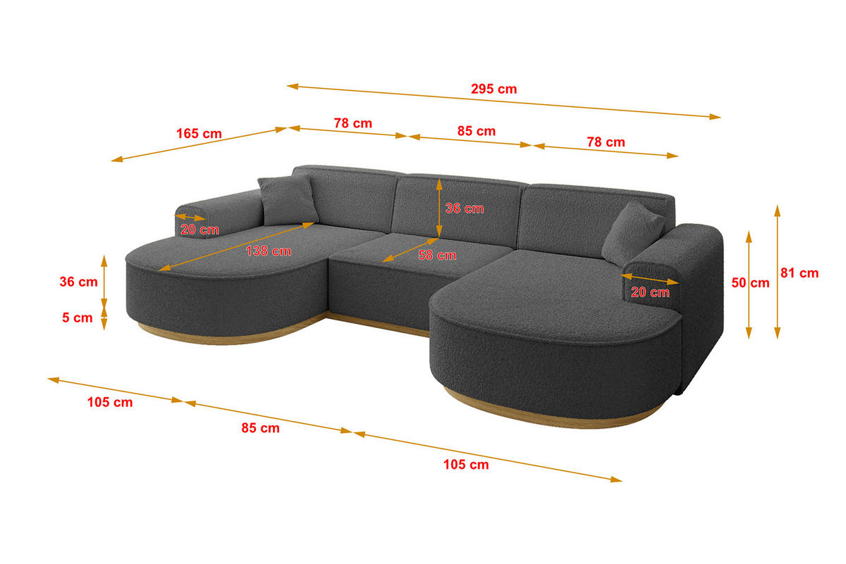 WOHNLANDSCHAFT MARI-U1-v2 - 303x171x83 cm Grau Bouclé - Grau, Holzwerkstoff/Textil (303/83/171cm) - ALTDECOR