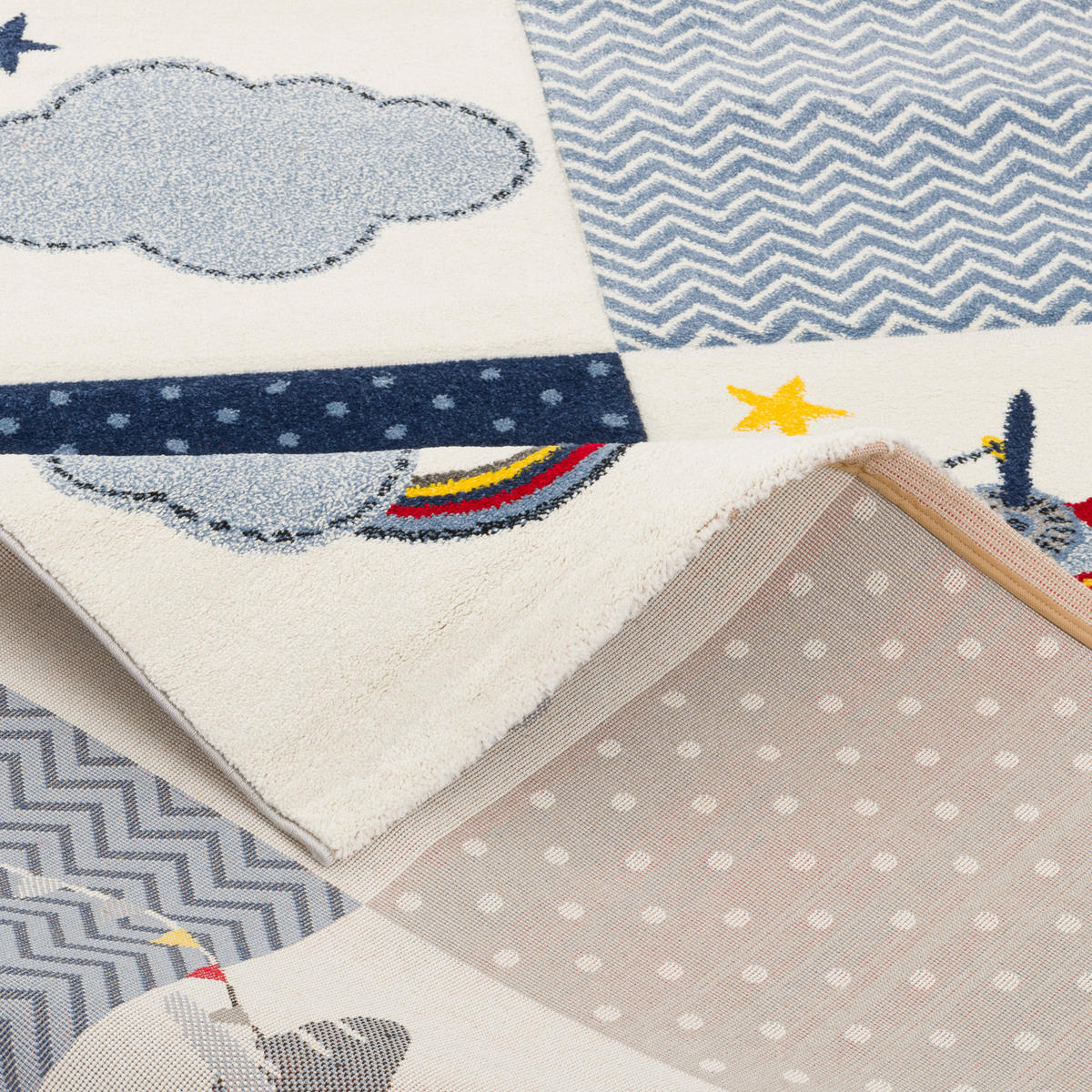 KINDER TEPPICH MAUI KIDS KARO PLANES - Blau, Textil (140/200cm) - Pergamon