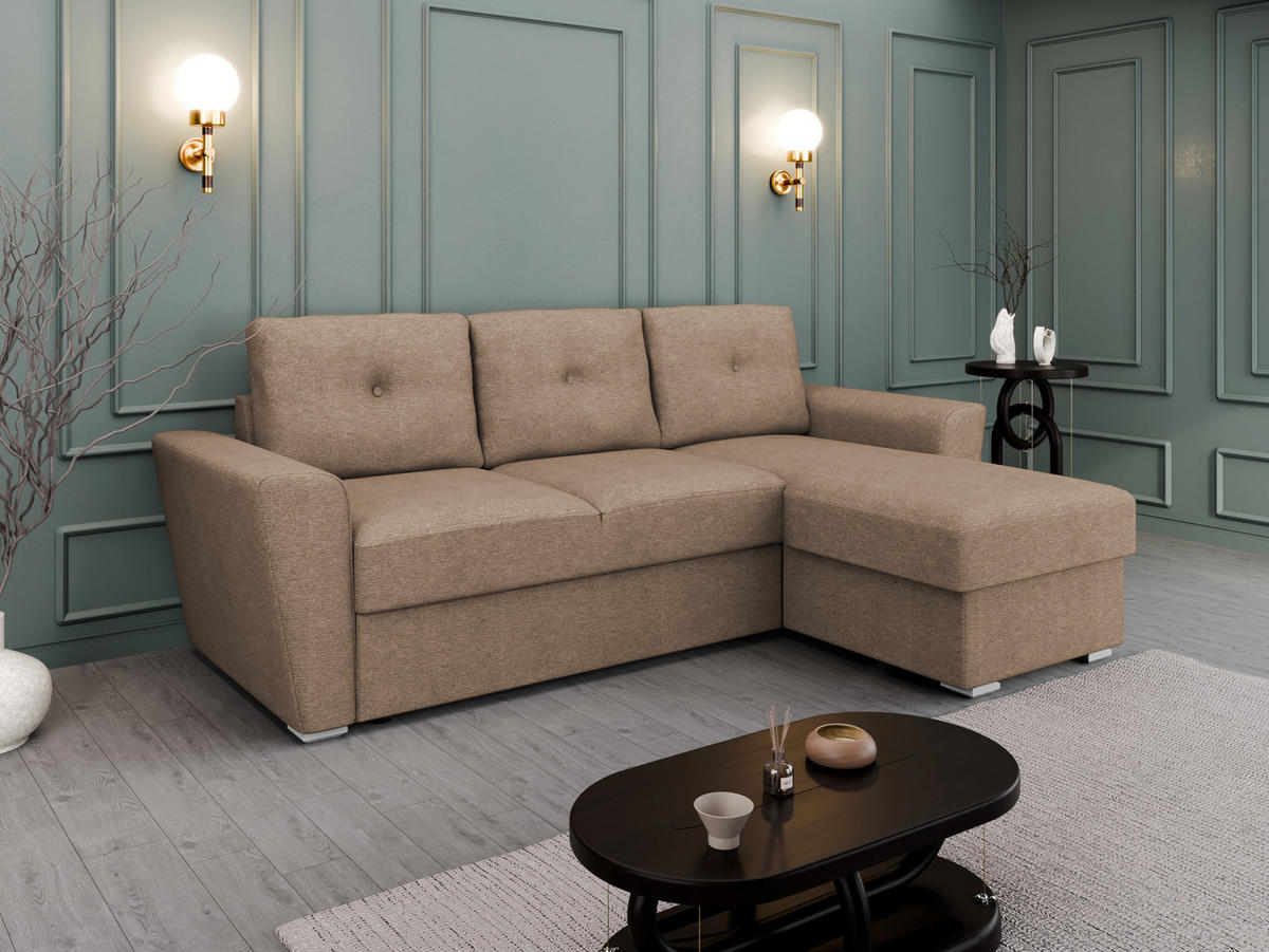 ECKSOFA Bellano Ecksofa L-Form- links oder rechts montierbar, braun - Braun, Holz (243/156cm) - Panda Möbel