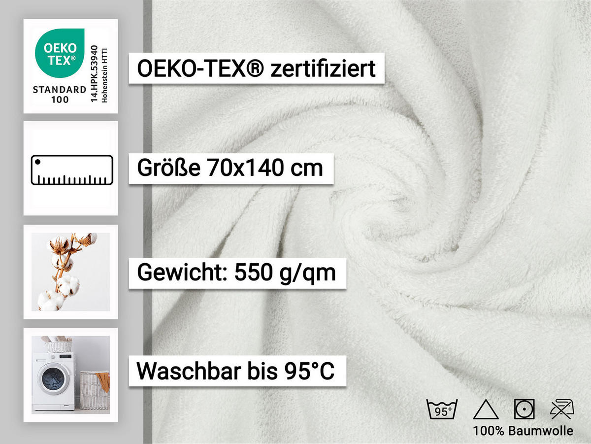 DUSCHTÜCHER, 5er-Set, 70x140 cm, 100% Baumwolle, Weiß - Weiß, Textil (70/140cm) - Zollner