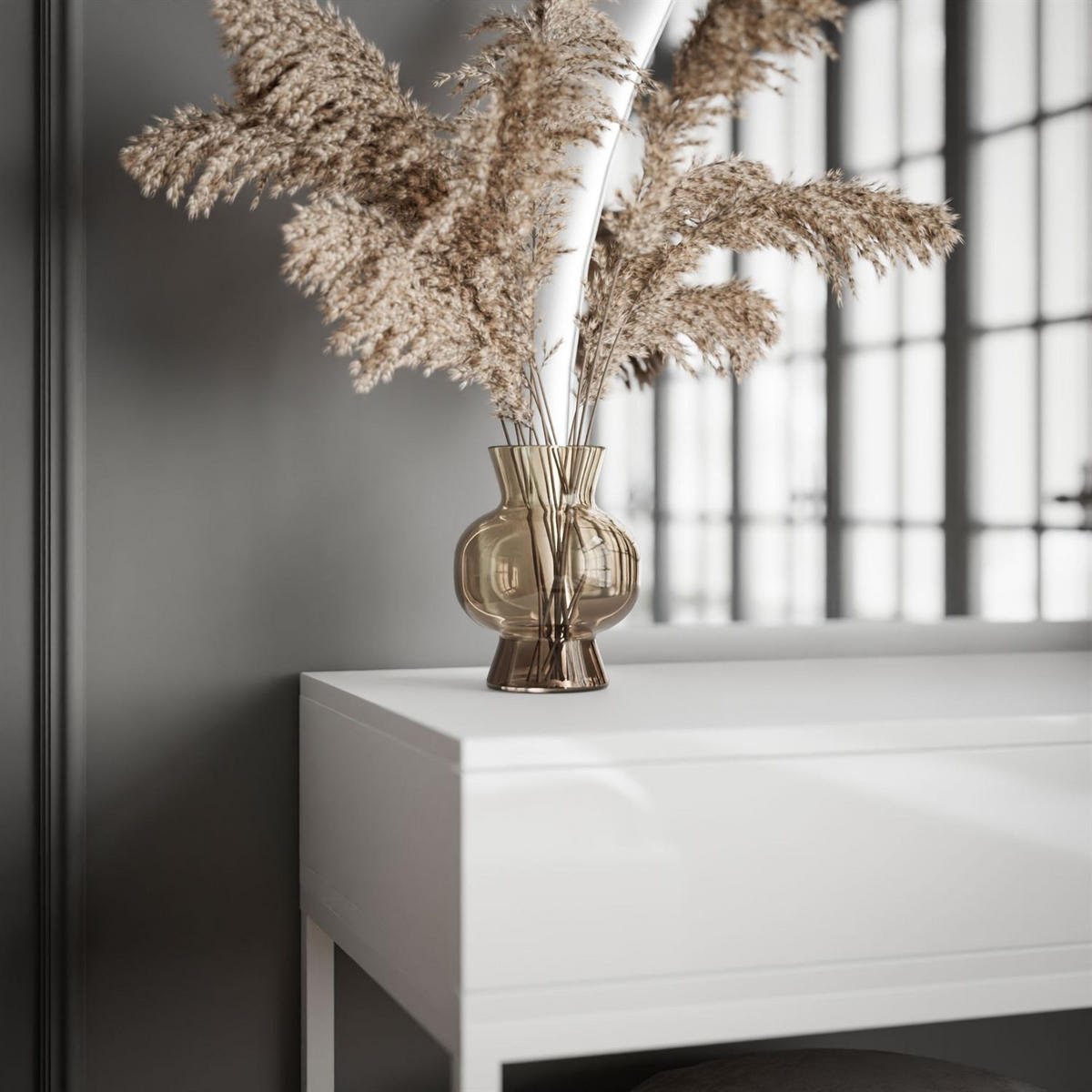 SCHMINKTISCH weiß QUINNIE mit LED-Spiegel links PUSH OPEN - Weiß Hochglanz/Weiß, Holzwerkstoff (100/176/42cm) - Lookway