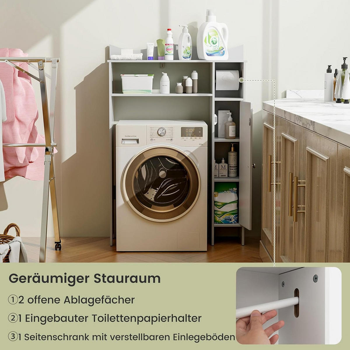 TOILETTENSCHRANK aus Holz weiß - Weiß, Holzwerkstoff (75.5/110/20cm) - COSTWAY