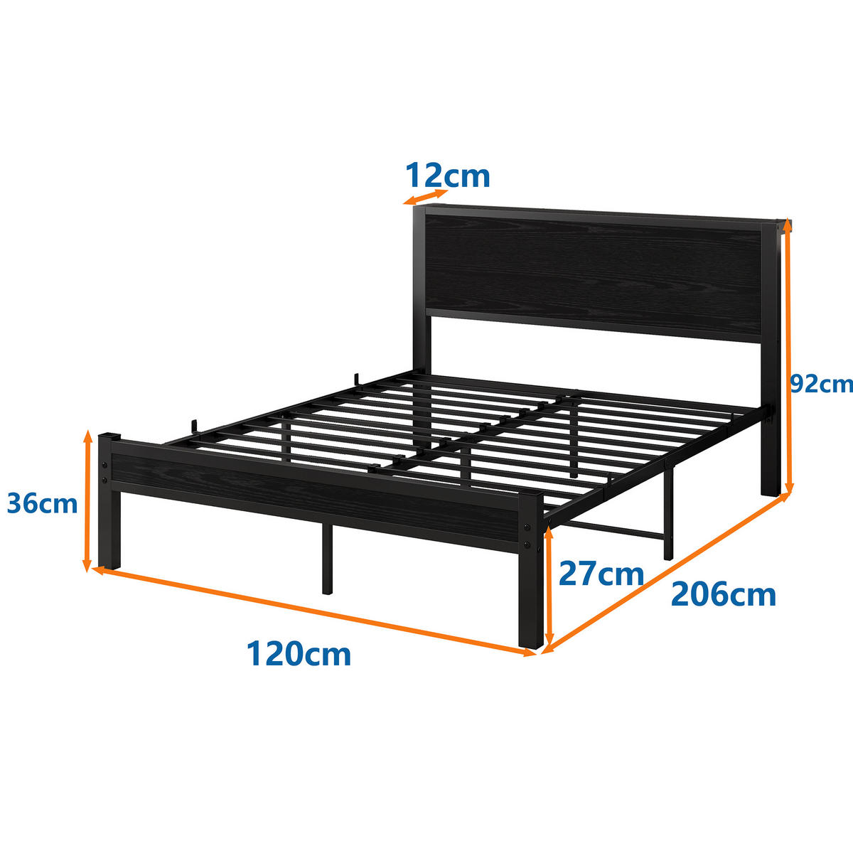 METALLBETT 120/200 cm in Schwarz mit Stauraum - Schwarz, Holzwerkstoff/Metall (120/200cm) - WISHDOR