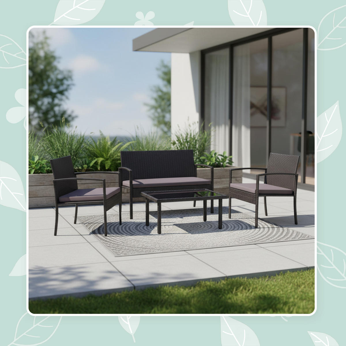 4-TLG.GARTENMÖBEL-SET - Schwarz, Glas/Kunststoff - Relaxdays