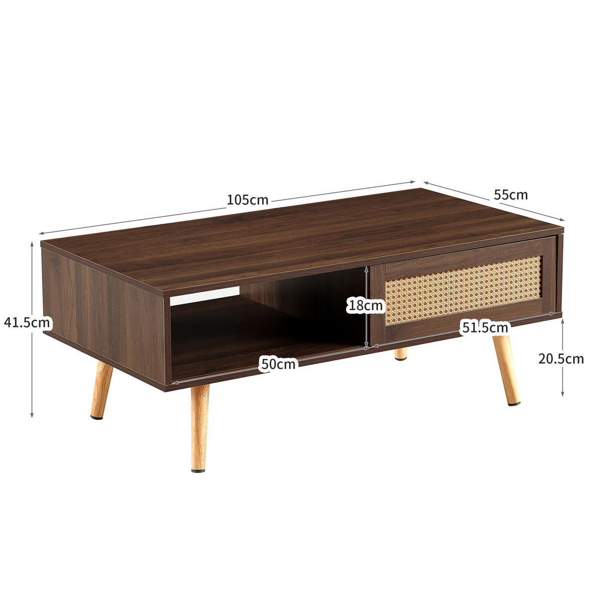 COUCHTISCH 105/55/40 cm braun aus MDF mit Schiebetür - Braun, Holzwerkstoff (105/55/40cm) - OKMYHOME