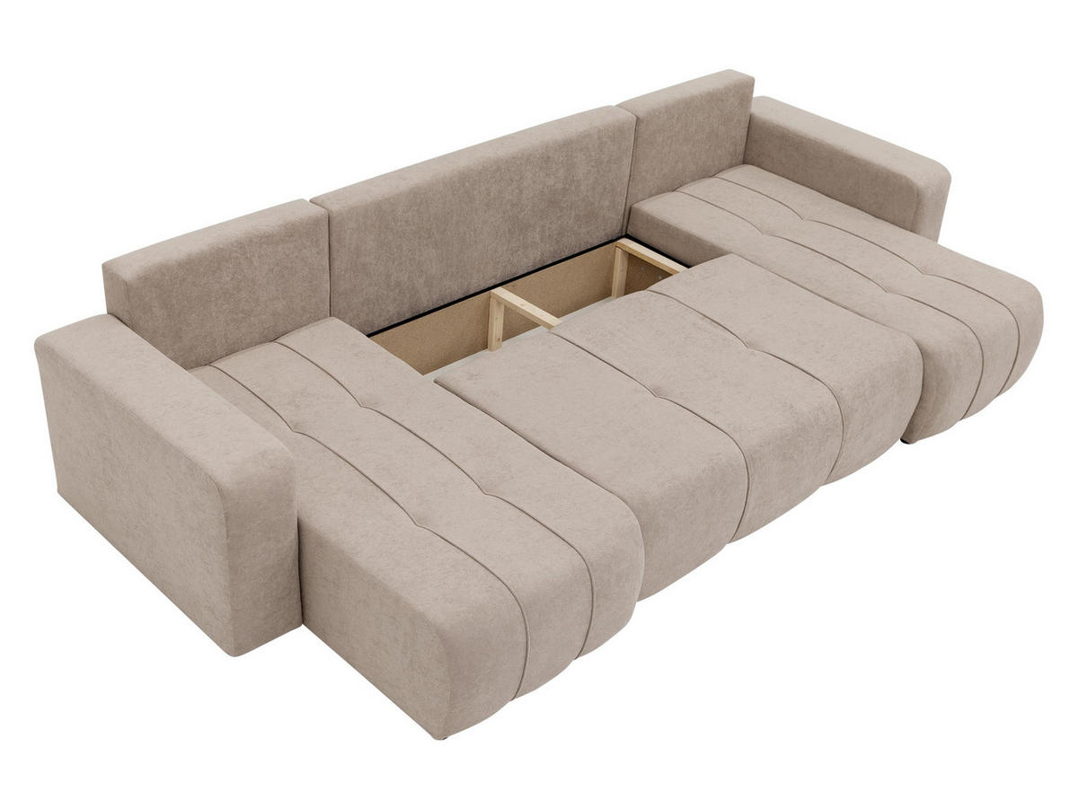 WOHNLANDSCHAFT Furyn U - Beige/Schwarz, Holz/Kunststoff (312/82/145cm) - MIRJAN24