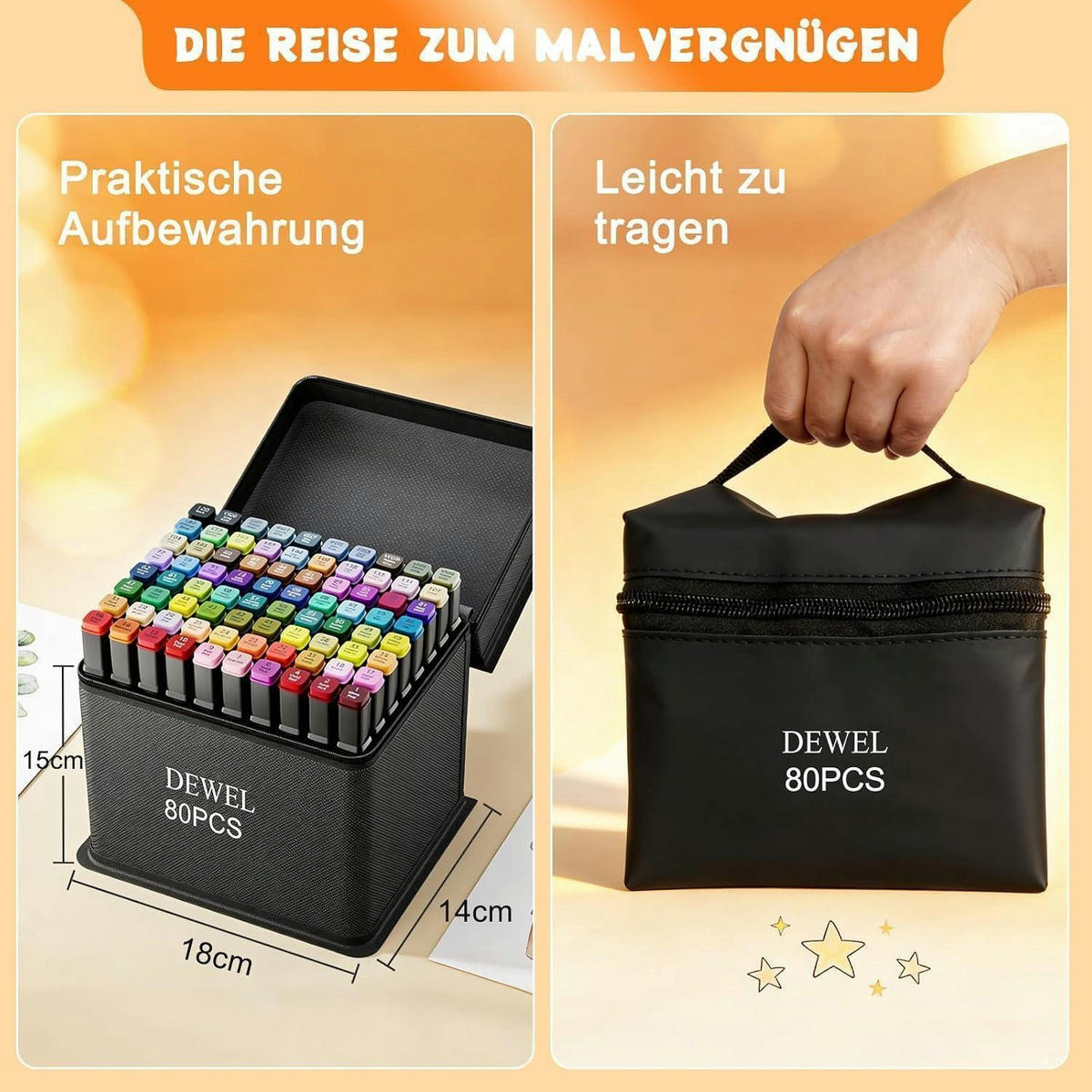 ACRYLSTIFTE Set 80 Farben Doppelspitze wasserfest - Multicolor, Kunststoff (15/14/18cm)