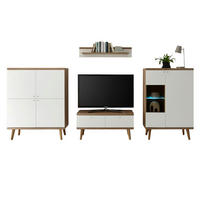 WOHNWAND weiß Eiche Riviera, Schrankwand skandinavisch 4-teilig 324 x 160 cm - Eichefarben/Weiß, Holzwerkstoff/Metall (324/160/40cm)