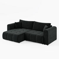 ECKSOFA RIVA Links Dunkelgrün Velours-Stoff Premium L-Form Couch mit Schlaffunktion & Bettkasten - Dunkelgrün/Schwarz, Holz (255/160cm) - Barchello