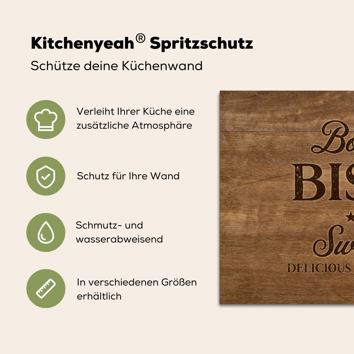 SPRITZSCHUTZ KÜCHE Zitat - Bistro - Guten Appetit - Süßes Zuhause - Holzmaserung 60x40 cm - Braun, Metall (60/0.3/40cm) - MuchoWow