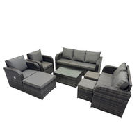 GARTENMÖBELSET mit Couchtisch Polyrattan 10-Sitzer - Dunkelgrau/Grau, Glas/Kunststoff - Fimous