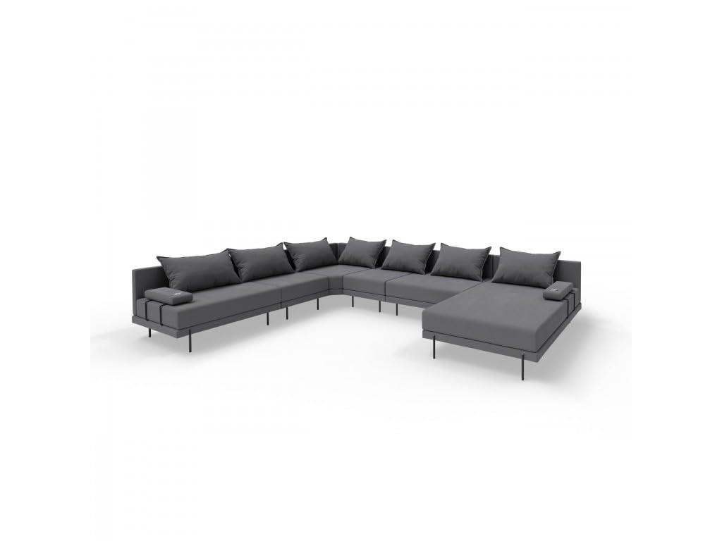 GARTENSOFA BAHAMA XXL Links - Wetterfeste Balkonmöbel & Terrassenmöbel Außen - Moderne Lounge Möbel für Garten - Balkon & Terrasse - Dunkelgrau - Dunkelgrau, Kunststoff (410/75/298cm) - Trada