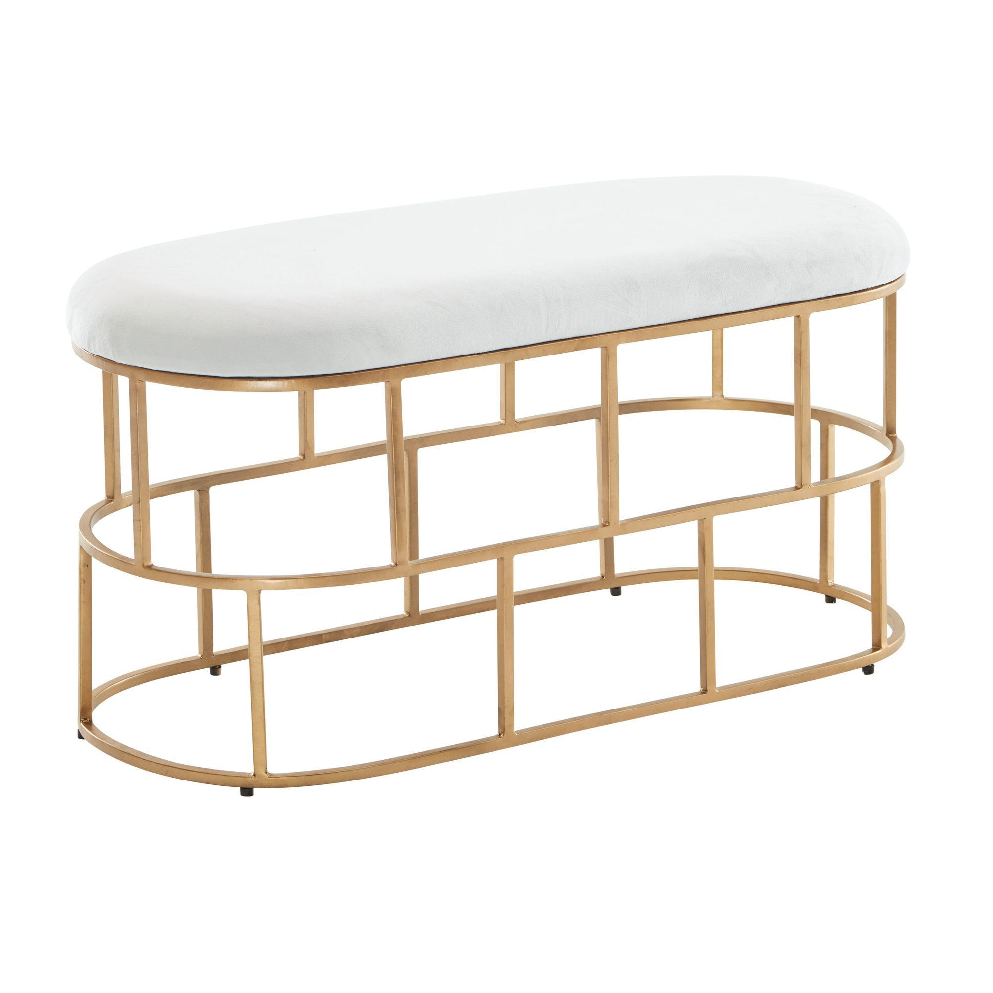 SITZBANK – Samt, Weiß, 90x46x38 cm, Metallgestell Gold - Goldfarben/Weiß, Textil/Metall (90/46/38cm) - KADIMA DESIGN