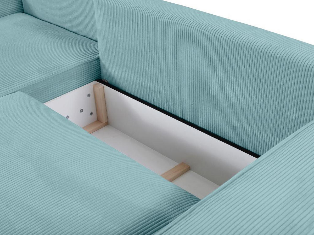 ECKSOFA mit Schlaffunktion - Ecke Links - Cord - Türkisblau - AMELIA - Blau, Textil (167/267cm) - Vente-Unique