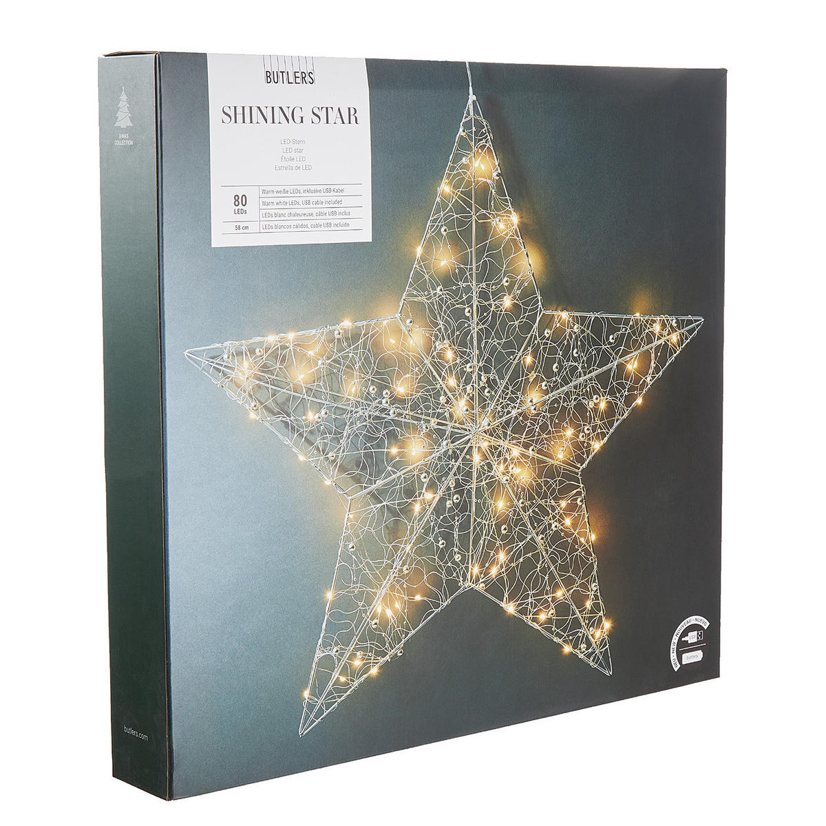 LED-STERN Shining Star - Silberfarben, Metall (8/58/58cm) - Butlers