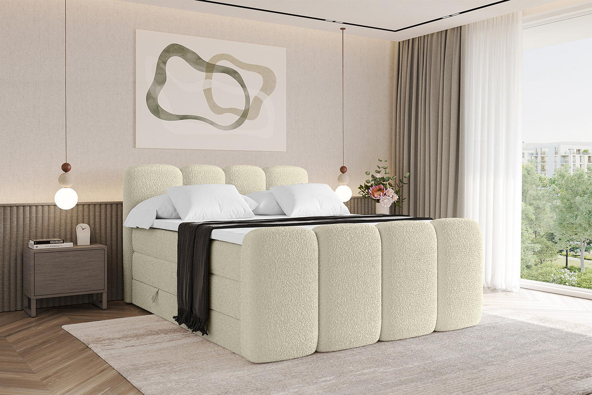 BOXBETT mit Matratze H3|H4 und Lattenrost - NINA-Z KING - 200x200 cm - Beige - Sandfarben, Holzwerkstoff (200/200cm)
