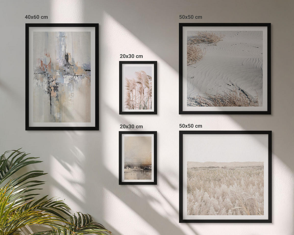 BILDER SET 5er Set - 50x50 cm & 20x30 cm & 40x60 cm Schwarzer Rahmen - Abstrakte Vegetationsmuster - Schwarz, Kunststoff (40/60cm) - TULUP