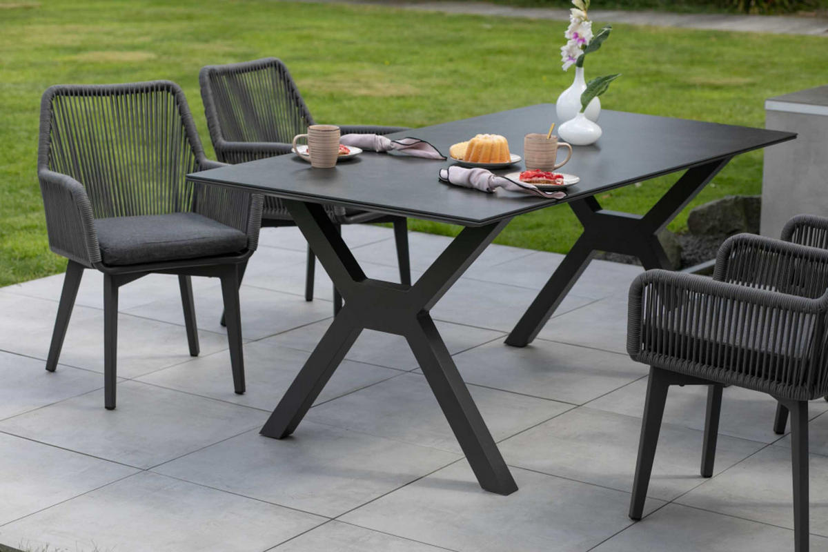 GARTENMÖBELSET Diningsessel Marbella mit Tisch Granada 200 x 90 cm - Grau, Metall - Mr. Deko