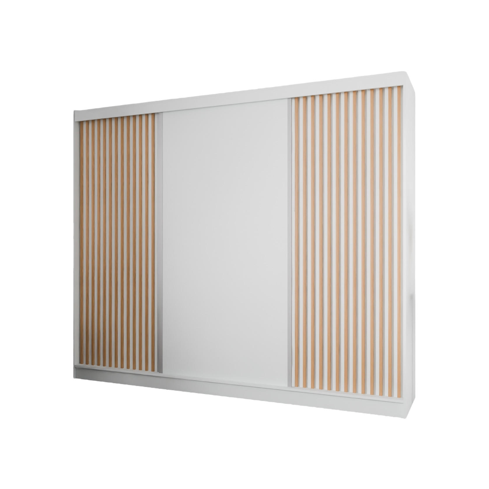 SCHWEBETÜRENSCHRANK Lili 250 cm mit Lamellen 3-türig, weiß, Lamelle wotan - Eiche Wotan/Weiß, Kunststoff (250/215/61cm) - Margaret Hadas24