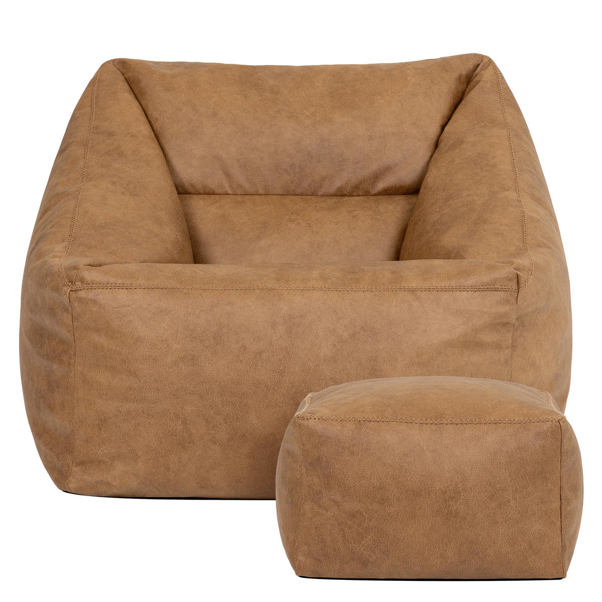 SITZSACK aus Kunstleder mit Hocker Natalia - Braun, Textil (70/65/70cm) - icon