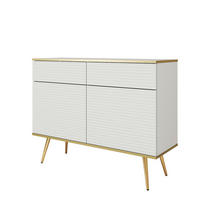 SIDEBOARD BANFF KOM3-2D2S Goldene Metallbeine, geriffelte Fronten, Weiß - Weiß, Holzwerkstoff/Kunststoff (107/85/39cm) - Komodee