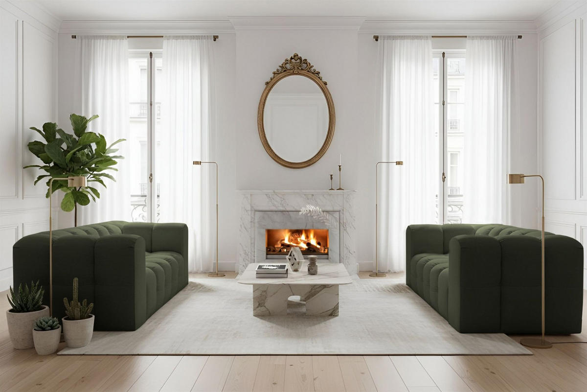 SOFASET Solvie 2-2 In Tiffani - Grün, Holzwerkstoff/Textil (200/75/106cm) - Fun Möbel