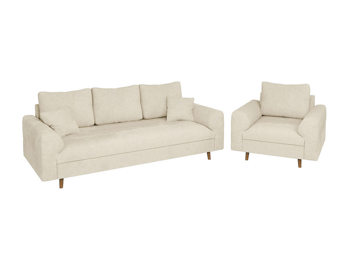 SITZGARNITUR 3+1 Sigurd Beige Chenille - Beige/Braun, Holz/Textil (210/81/93cm) - S-Style Möbel